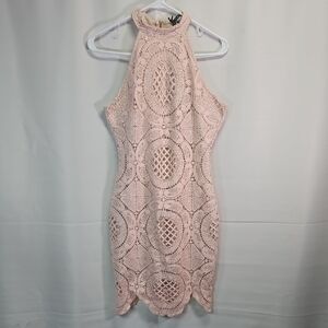Girl in Mind Elegant Lace Halter Dress in Pink
